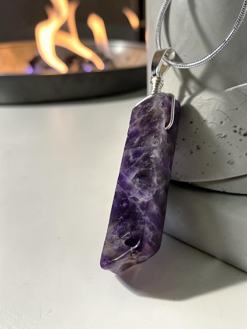 Amethyst Crystal Point Pendant Necklace - Purple